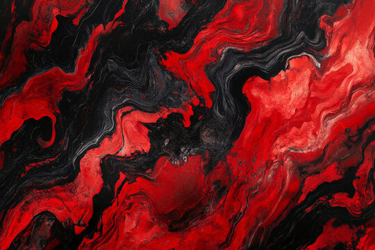 A bold red and black marble pattern with intense swirling veins, creating a dynamic and energetic abstract background.