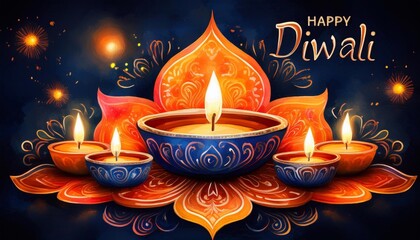 Happy Diwali Poster with Diya Lamp Poster Design