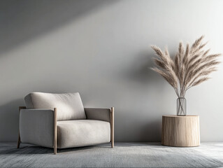 Minimalist living room interiors with elegant furniture and copyspace.Residential interior design composition