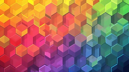 Abstract hexagon pattern transitions through rainbow hues, creating a visually captivating gradient effect