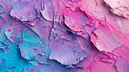 Fototapeta premium A broken purple, blue, red, yellow, pink eye shadow make up smear palette. Top view.