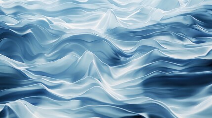 Fototapeta premium Silky smooth waves of blue and white create a serene and flowing fabric-like texture, reminiscent of gentle ocean waves.