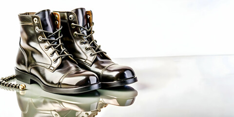Flat Glossy Military Boots and Dog Tags Reflecting Tribute to Veterans: A Powerful Vector Illustration with Soft Lighting Enhancing Sacrifice