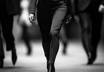 Black and White Fashion Show: Model Walking on Runway