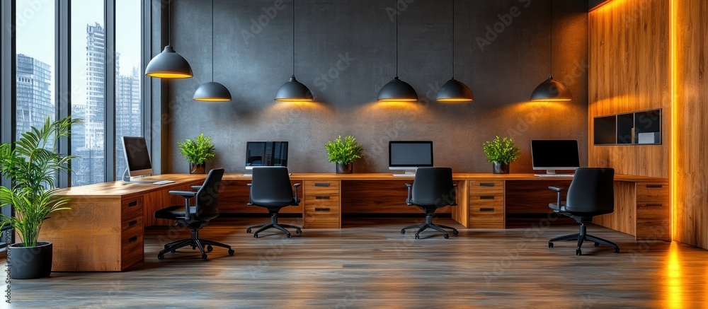 Wall mural Modern Office Interior Design with Wooden Desks