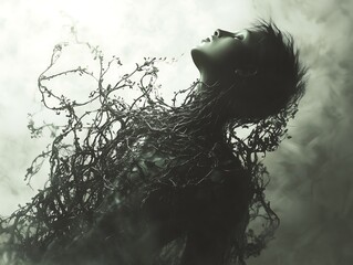 Fototapeta premium Surreal Image of Anxiety Vines Dragging Person into Pit