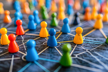 Red and blue game pawns white isolated. Lideship conception