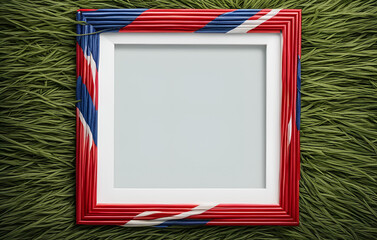 Frame Flag Usa Design, A drawing of a square frame with a border of dots and circles, Vector frame with copy space Classic american stars and stripes ornament Blue red and white colors
