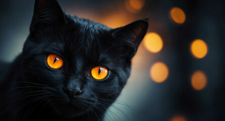 Black cats glowing eyes abstract background