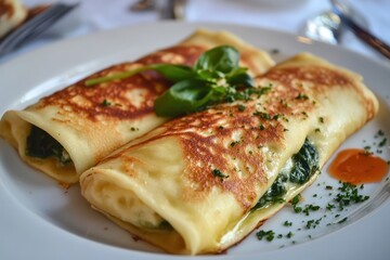 Stuffed cheese and spinach crepes