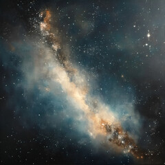 Night sky threw a telescope, painting