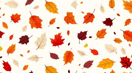 Obraz premium Autumn-themed seamless pattern with falling leaves, suitable for fabrics, decor, wallpapers, and gift wrapping.
