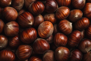 Obraz premium Overhead view of chestnut pile for food background