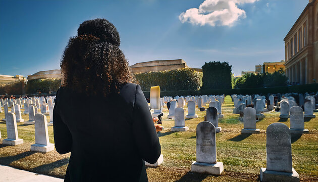  African-American woman delivering a eulogy at a respectful memorial service. _1(284)