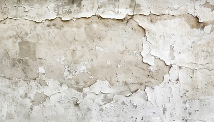 Fototapeta premium An old white grunge wall with a ripped, torn texture, offering a vintage-inspired backdrop for