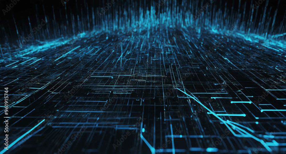 Poster cyber grid with data streams abstract background