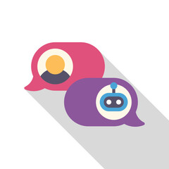 Illustration of a person chatting with a chatbot in chat bubbles, great for websites or apps related to customer service or artificial intelligence