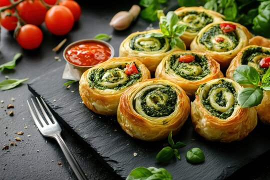 Pesto sauce filled puff pastry swirl - Powered by Adobe