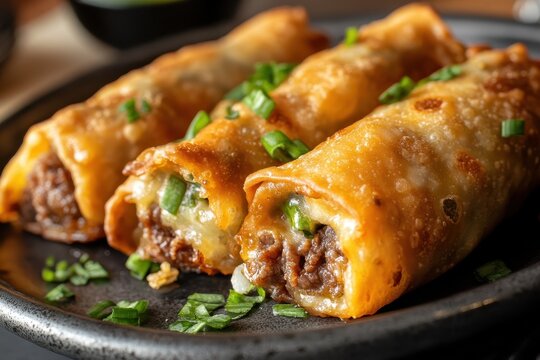 Philly cheese steak egg rolls made with cedisious disk