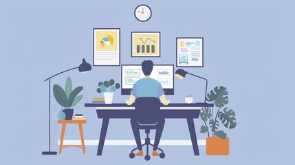 A person sitting at a desk with a computer and working.