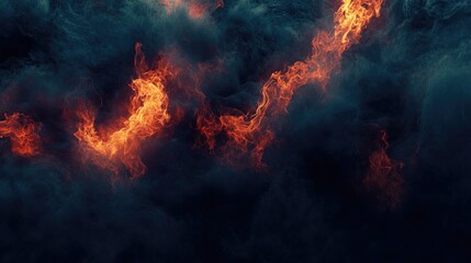 Bold flames and thick smoke rising on a dark background, creating an intense scene with ample copy space for messaging