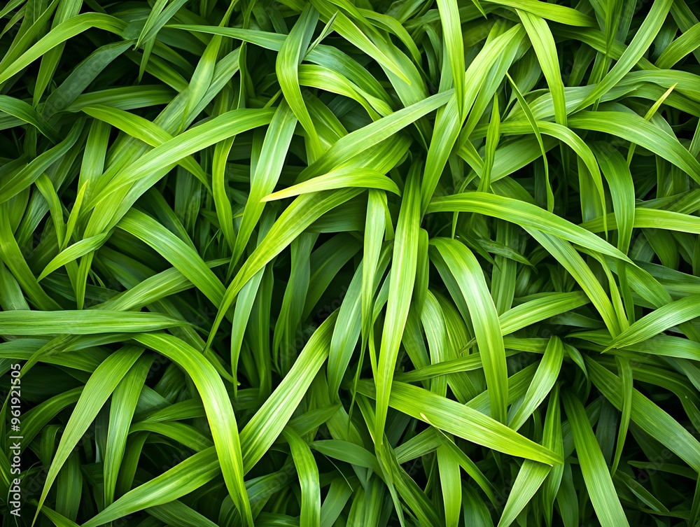 Wall mural lush green grass blades close-up