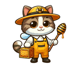 Cartoon Cat Beekeeper Vector Icon Illustration Animal