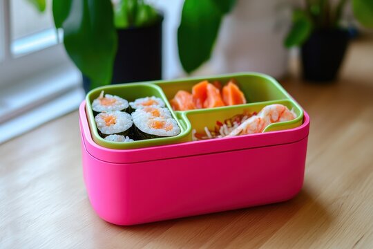 Pink lunchbox with dual compartments for school or work meals