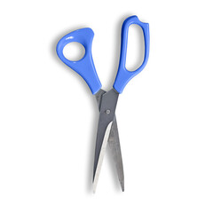 Blue scissors with shadow on transparent background