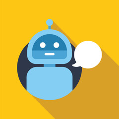 Modern flat design style illustration of a chatbot character speaking with a blank speech bubble