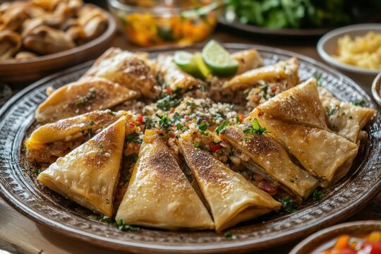 Plate of sambusek Arabic delicacy