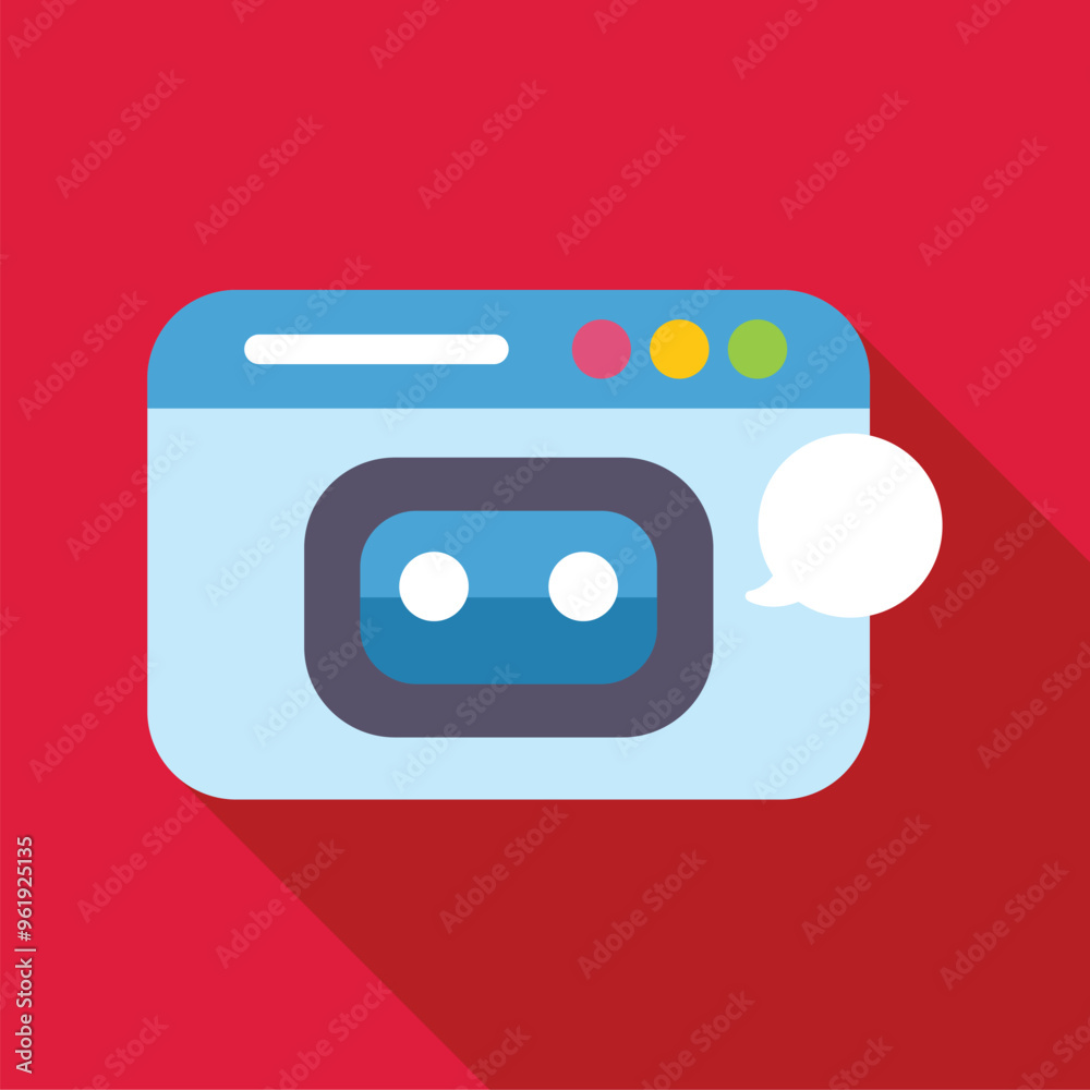 Poster chatbot character speaking in a web browser window, artificial intelligence concept