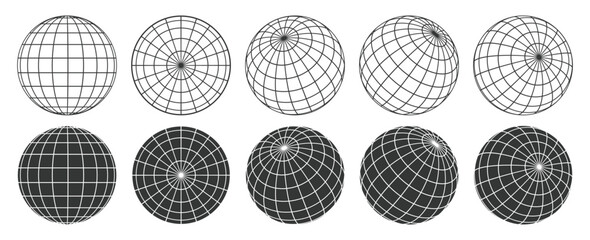 Wireframe globe grid icon vector illustration set isolated in white background