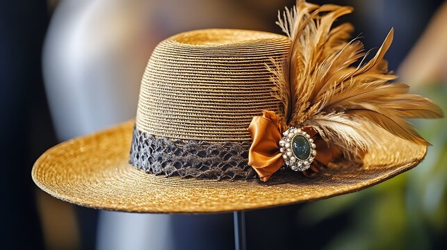 Elegant Hat with Feathers Showcased in Style - Powered by Adobe