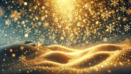 黄金の雪. 黄金の雪の結晶. Golden Snow. Golden Snowflakes. AI generated.