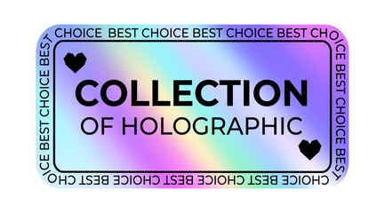 Shiny holographic rectangular shaped sticker with border and lettering cut out