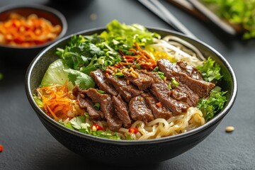 Fototapeta premium Spicy Vietnamese Beef Noodle Bowl
