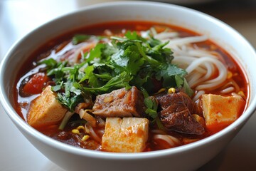 Fototapeta premium Spicy Vietnamese beef noodle soup