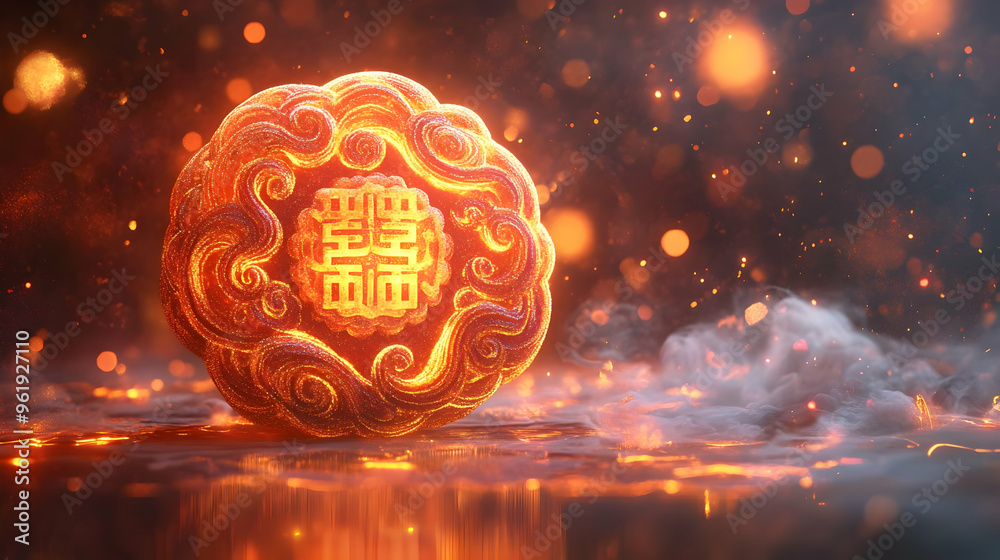 Wall mural 3d abstract mooncake offering ceremony: glowing vibrant representation of mid autumn festival with s