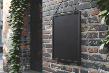 Blank Sign on City Brick Wall, Template for Advertising