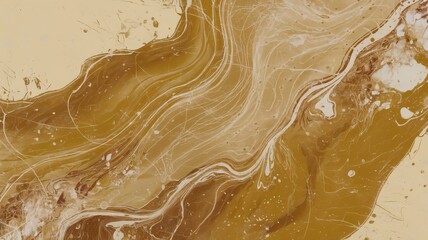 Obraz premium A textured background of a beige fluid art marbling paint design with some white and brown speckles scattered throughout the design