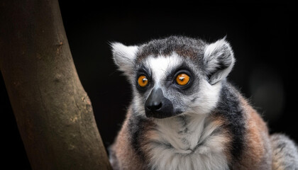 Obraz premium Lemur on tree dark background