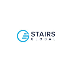 stairs global simple sleek creative geometric modern logo design