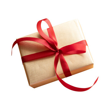 Gold gift box with red ribbon bow.die cut.