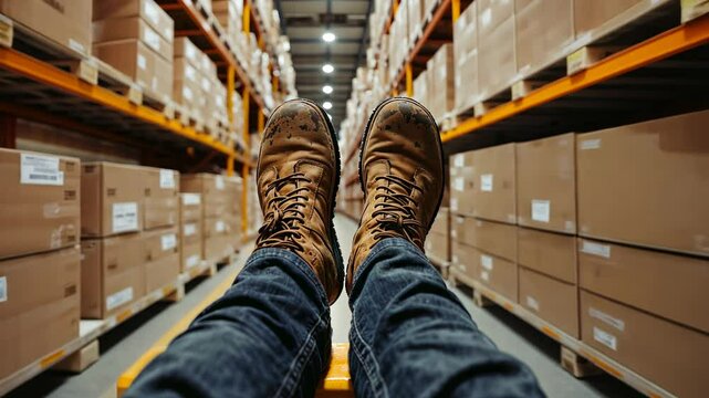 Warehouse Worker Taking a Break With Feet Up