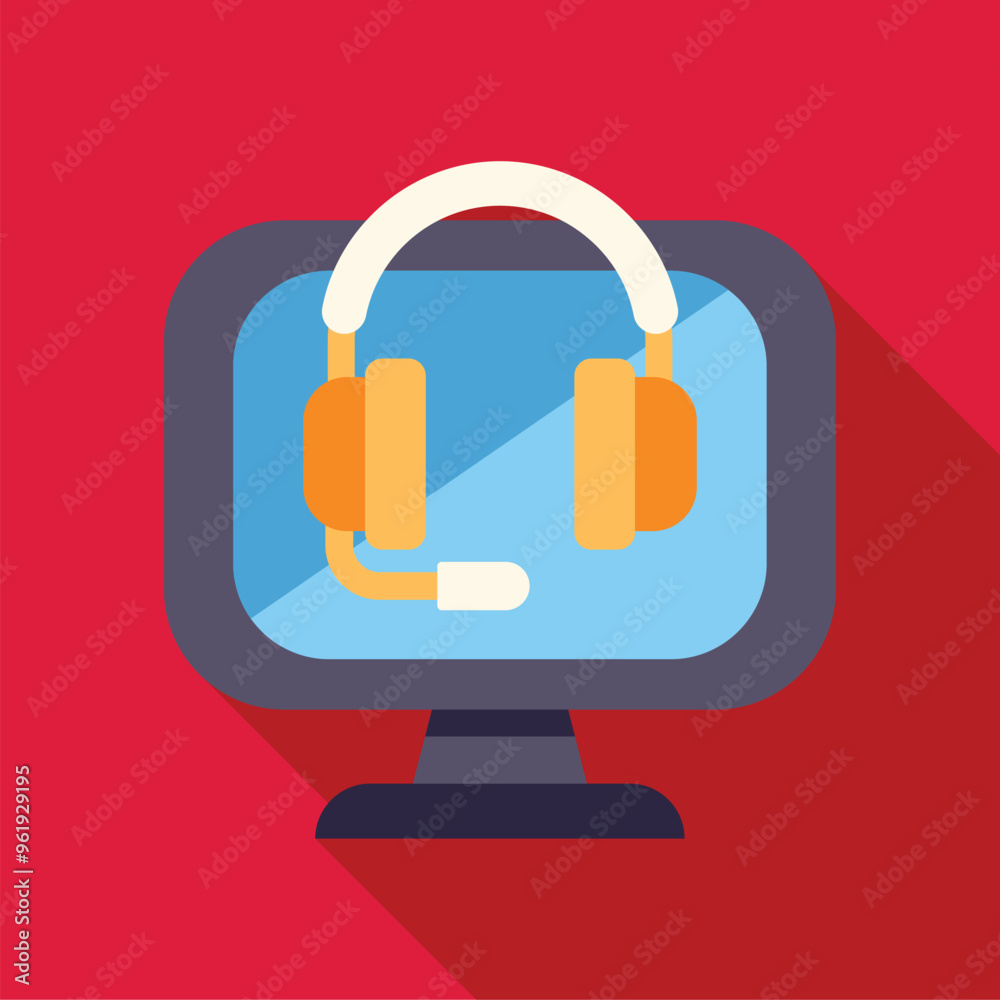 Poster headset appearing on computer monitor screen displaying online customer service availability for tec