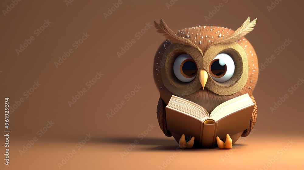 Canvas Prints A cartoon owl wearing glasses is reading a book.