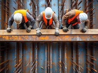Construction Workers on a Beam