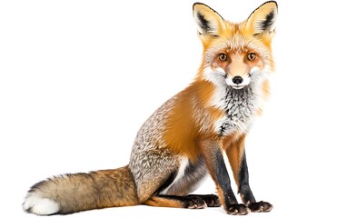 Fototapeta premium Alert Orange Fox with Bushy Tail on White Background - Isolated with Clipping Path