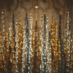 Glitter vintage lights background. gold, silver, blue and black. de-focused.